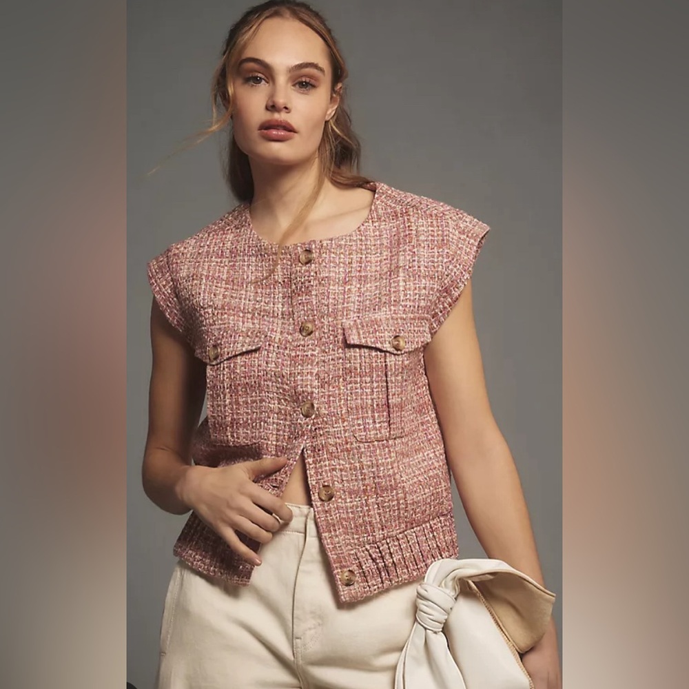 Maeve Extended Shoulder Tweed Vest   NWT